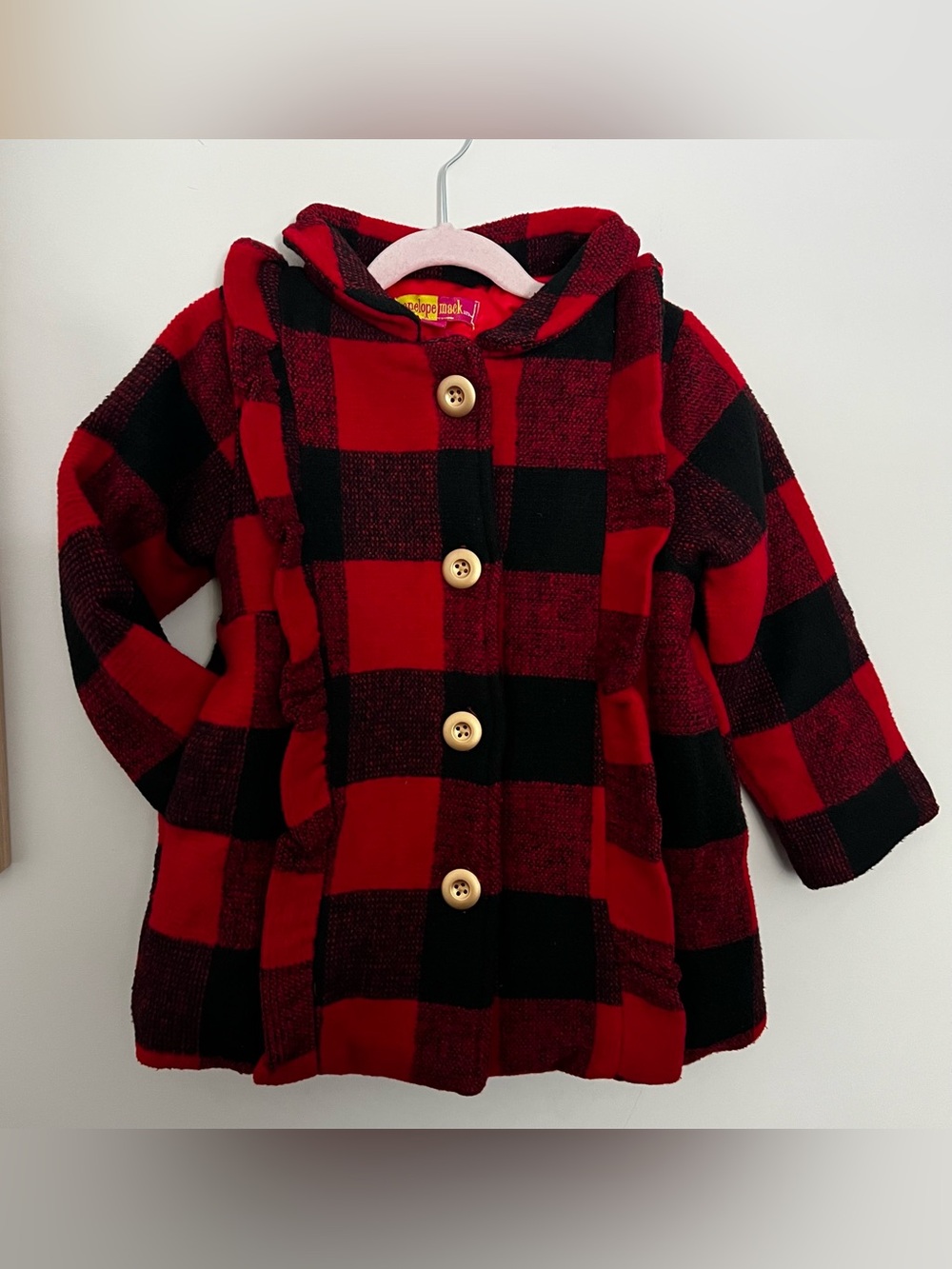 Girls Red and Black Buffalo Plaid Hooded Coat